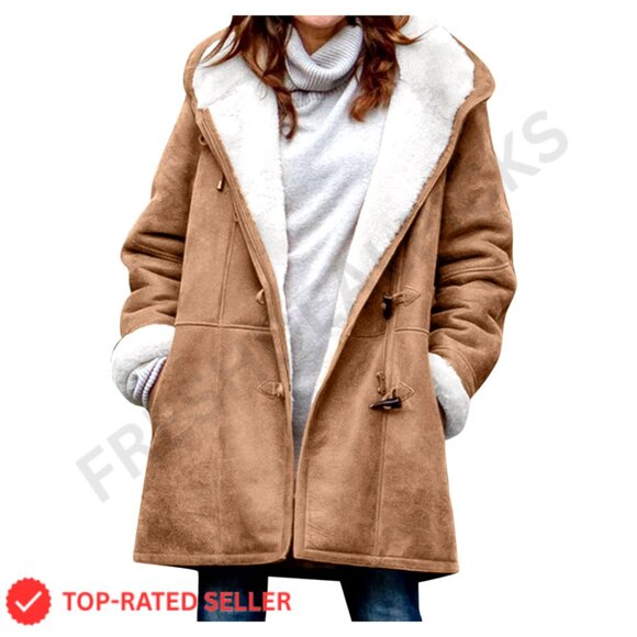 Sherpa Lined Windproof Parka Jacket with Hood and Pockets S-2XL